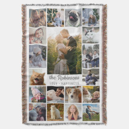 FamiljfotoCollage 19 bilder + Känd grå vit Filt