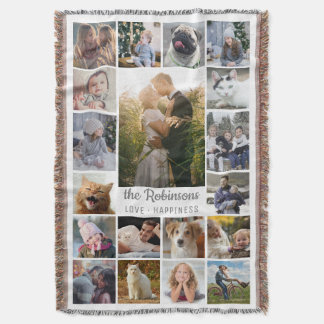 FamiljfotoCollage 19 bilder + Känd grå vit Filt