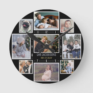 FamiljfotoCollage 9 beställnings- bilder tillfoga Rund Klocka