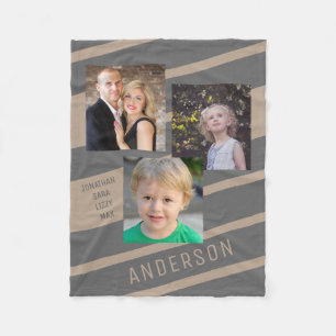 FamiljfotoCollage solbränna och grått för 3 f Fleecefilt