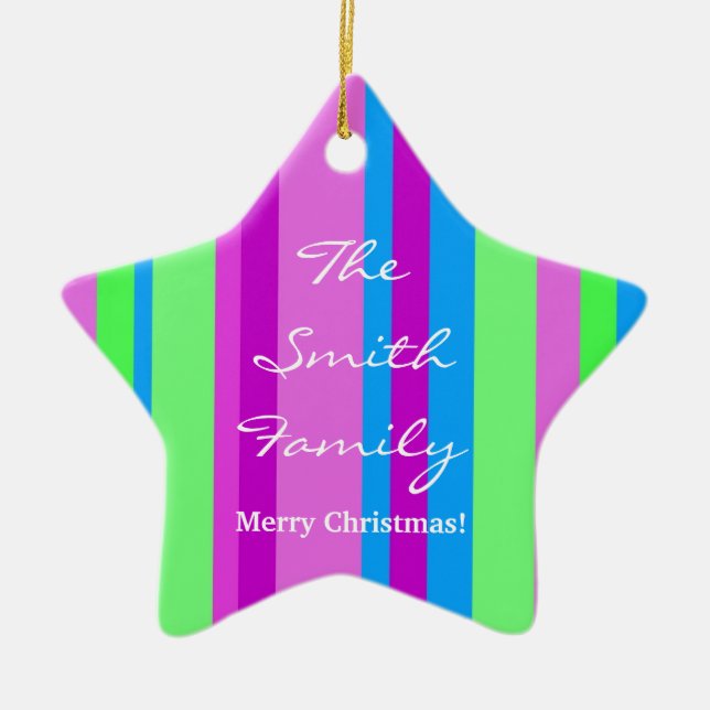 Familjjul i grönt och lilor julgransprydnad keramik (Framsidan)