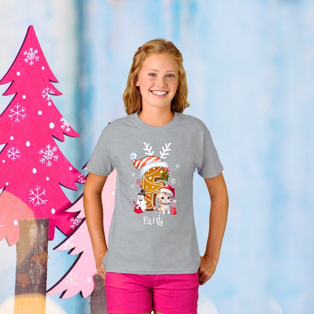 Familjjultomten Gingerbröd Alphabet F Girl T Shirt (Skapare uppladdad)