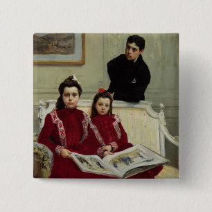Familjporträtt av en pojke och hans två Syster, Knapp