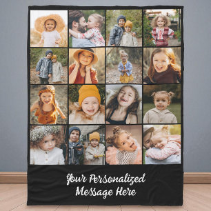 Familjtext Modern Anpassad 16 Foto Collage Fleecefilt