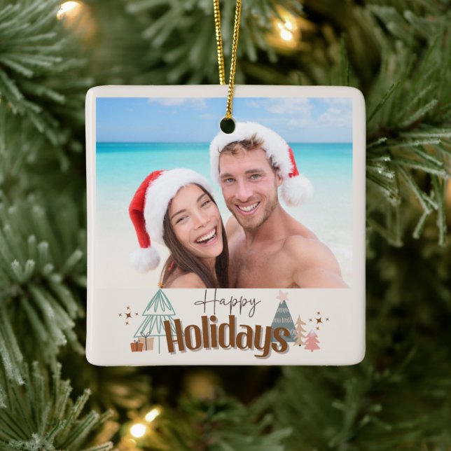 Familjvänner till julen - modern träd-kerami julgransprydnad keramik (Träd)