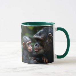 Famille chimpanzés : une maman singe et son bébé. mugg