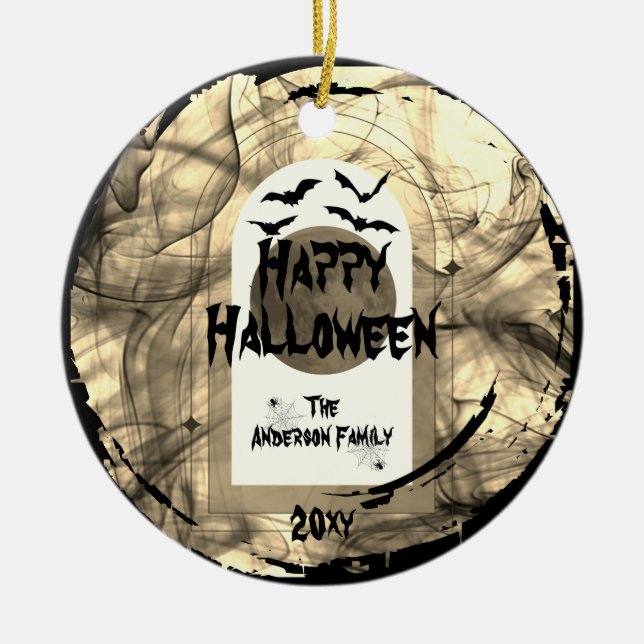 Familly Photo Keepsaky Spooky Happy halloween Julgransprydnad Keramik (Framsidan)