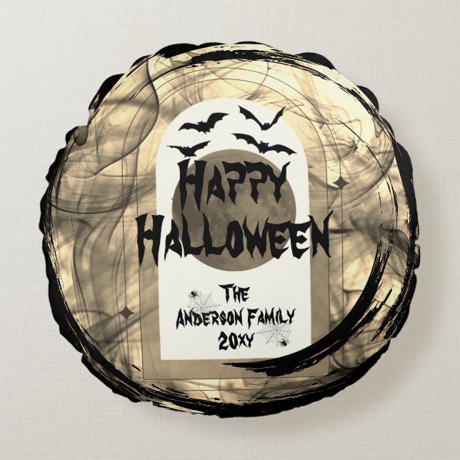 Familly Photo Keepsaky Spooky Happy halloween Rund Kudde (Framsidan)