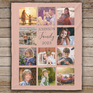Family 11 Photo Collage Dusty Rosa Fleece Blanket