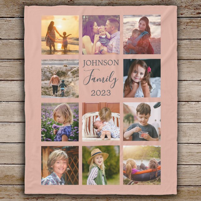Family 11 Photo Collage Dusty Rosa Fleece Blanket (Skapare uppladdad)