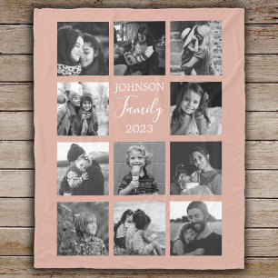 Family 11 Photo Collage Dusty Rosa Fleece Blanket