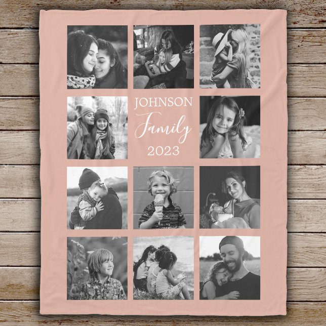 Family 11 Photo Collage Dusty Rosa Fleece Blanket (Skapare uppladdad)
