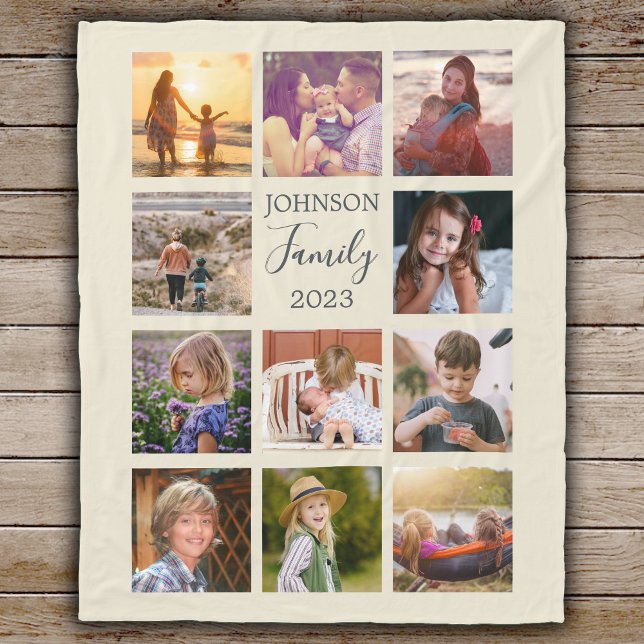 Family 11 Photo Collage off-White Fleece Blanket (Skapare uppladdad)
