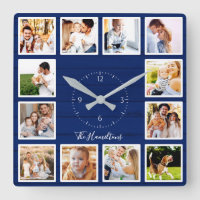 Family 12 Photos Collage Blue Wood