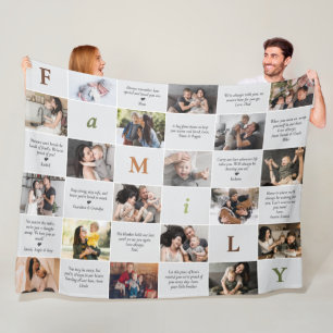 Family 18-Photo Collage och 12 personliga meddelan Fleecefilt