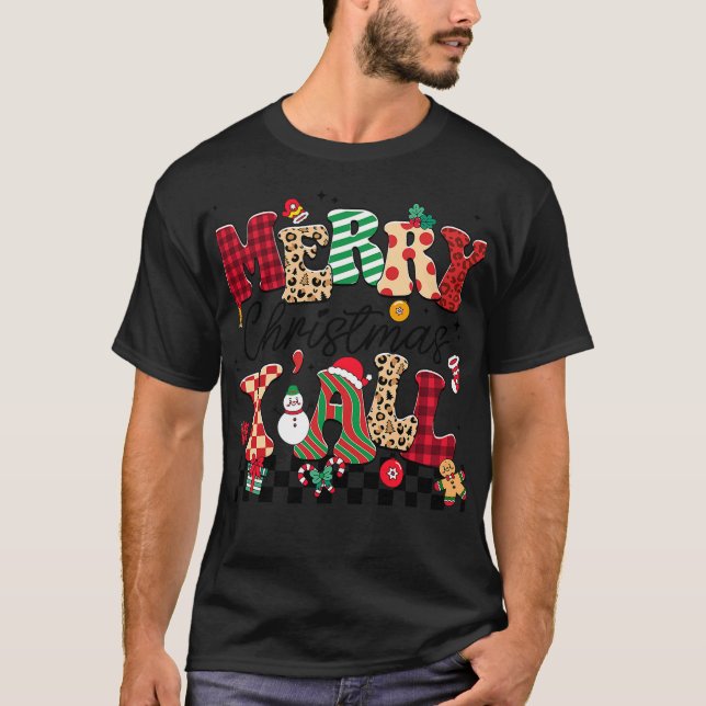 Family 2024 Merry Christmas Y'All Buffalo Plaid Re T Shirt (Framsida)