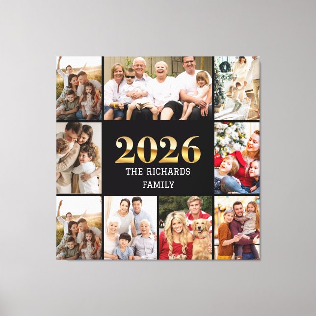 Family 2026 Photo Collage Custom Script Name Canvastryck (Framsida)