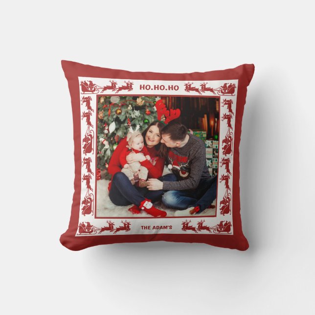 Family 2 Photo Santa Sleigh Ride Christmas  Kudde (Framsida)