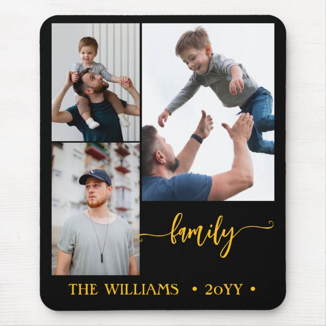family 3 photo collage black gold script magnet musmatta (Framsidan)