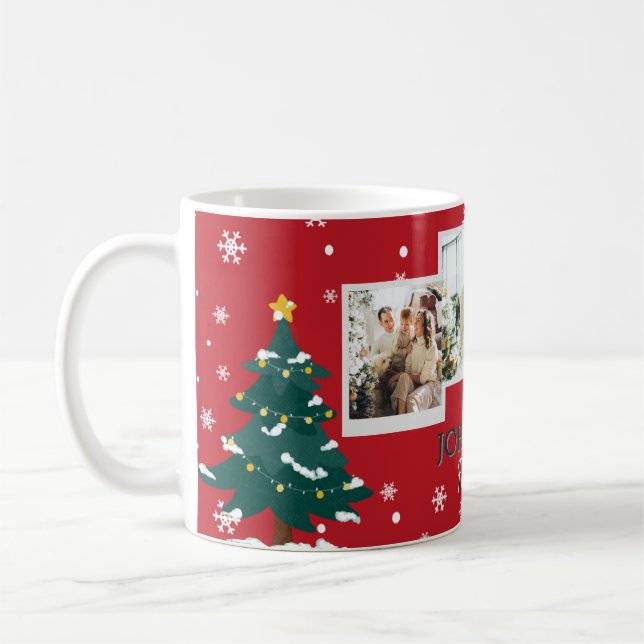 Family 3 Photo Collage Personalized Christmas  Kaffemugg (Vänster)