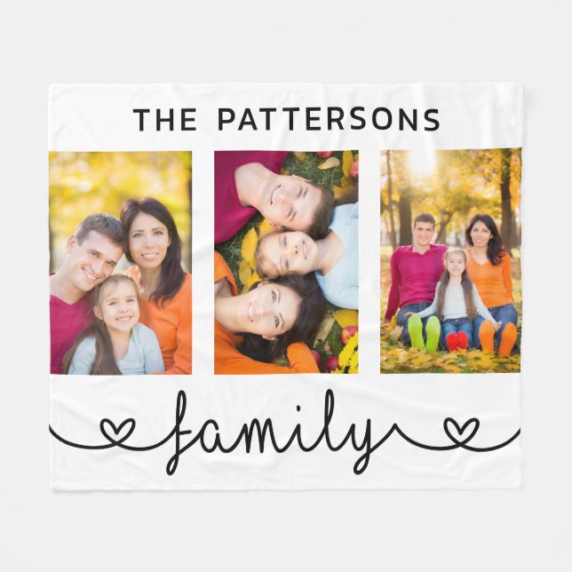 Family 3 Photo Template Personalized Script Fleecefilt (Framsidan (Horisontell))