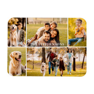 Family 5 Photo Collage Namn Magnet