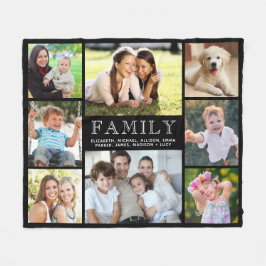 Family 8 Photo Collage Black Fleecefilt