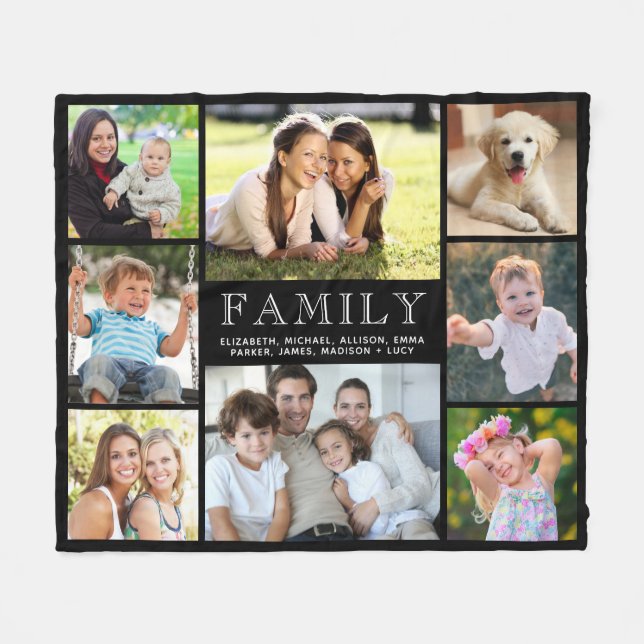 Family 8 Photo Collage Black Fleecefilt (Framsidan (Horisontell))