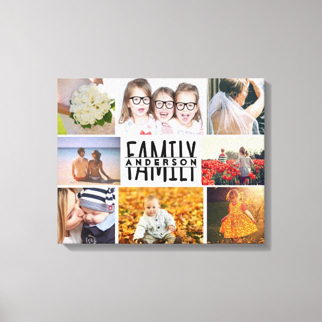 Family 8 Photo Collage Template Plus Add Namn V1 Canvastryck (Framsida)