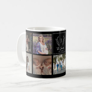 Family 9-fotokollage monogram namn personlig kaffemugg