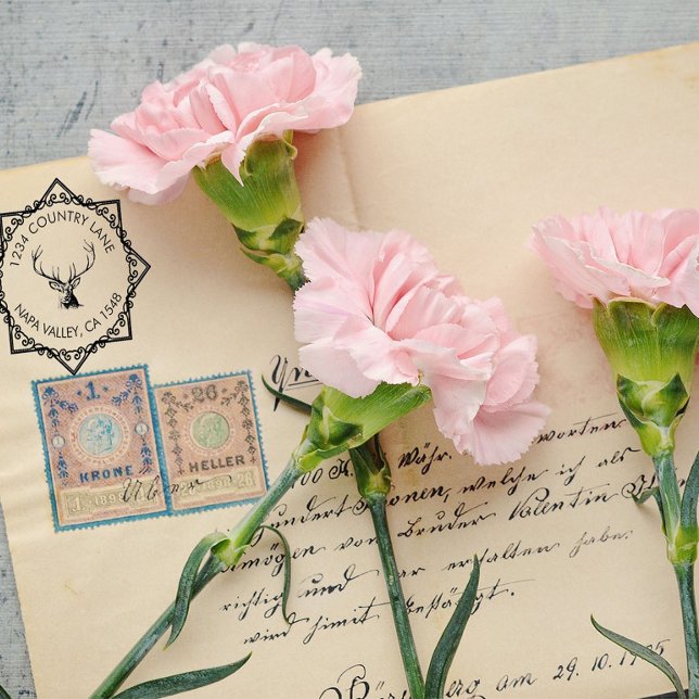 Family Address Stamp With Deer Logo Självfärgande Stämpel (Skapare uppladdad)