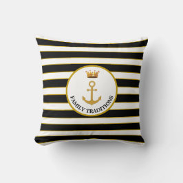 Family Anchor & Krona på Black & White Stripe Kudde