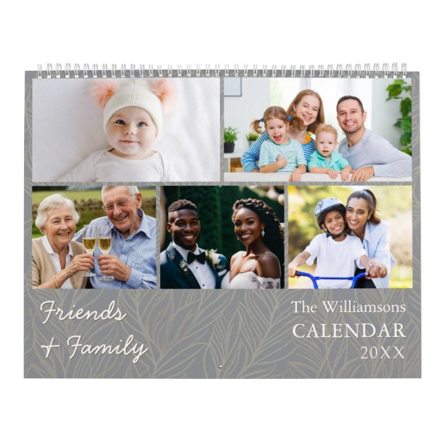 Family and Friends Gray Multi Photo Calendar Kalender (Omslag)
