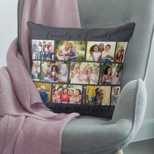 Family and Friends Quote 12 Photo Collage Slate Kudde