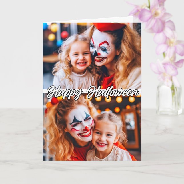 Family Anpassningsbar 2-fotomall Happy halloween Kort (Orkide)