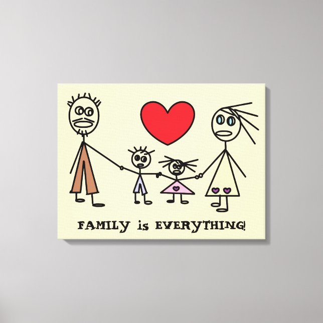 FAMILY ÄR ALLT Cute Stick figur-familjen Canvastryck (Framsida)