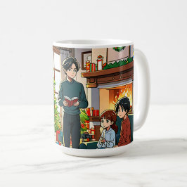 Family around the fireplace at Christmas - Mug Kaffemugg