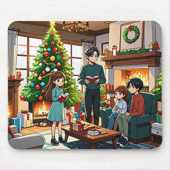 Family around the fireplace at Christmas Musmatta (Framsidan)
