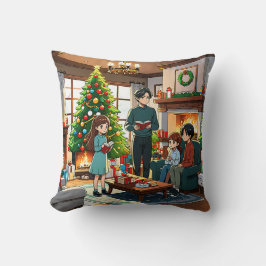 Family around the fireplace at Christmas - Pillow Kudde