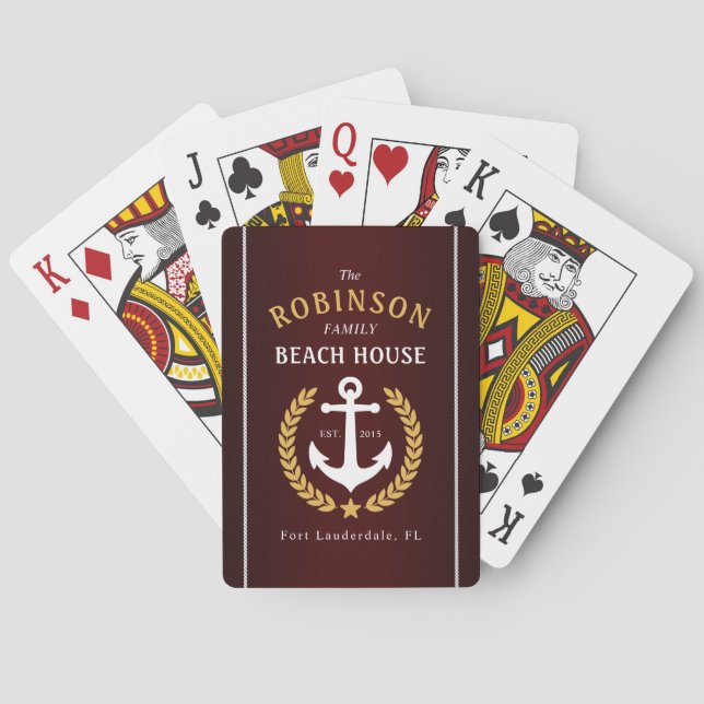 Family Beach House Anchor Guld Laurel Burgundy Casinokort (Baksidan)