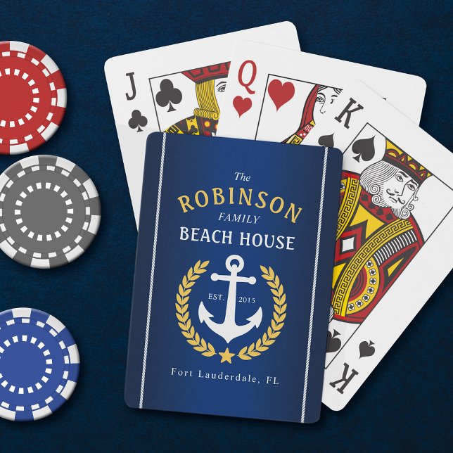 Family Beach House Anchor Guld Laurel Navy Blue Casinokort (Skapare uppladdad)