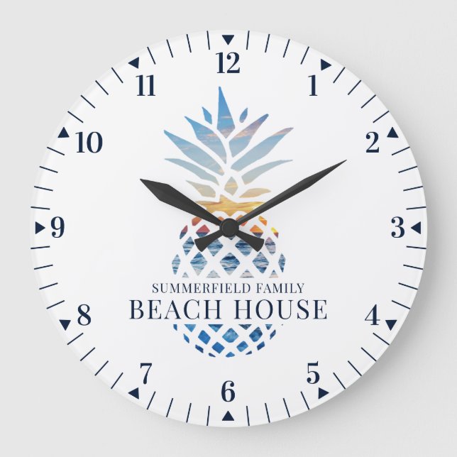 Family Beach House-Anpassningsbar Tropical Pineapp Stor Klocka (Framsida)