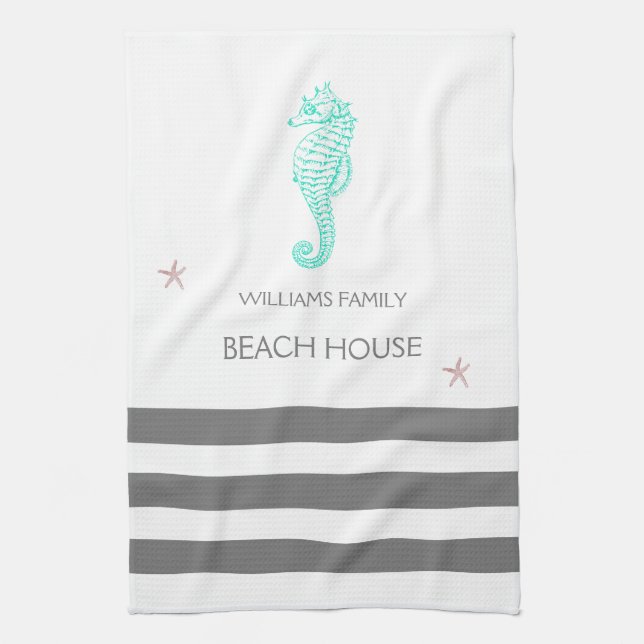FAMILY BEACH HOUSE SEAHORSE AND STARFISH KÖKSHANDDUK (Vertikal)