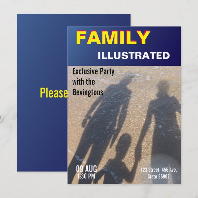 Family Beach Party Fake News Faux Magazine Cover Inbjudningar (Fram/baksida)