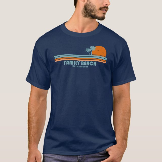 Family Beach South Carolina Sol Handflatan Träd T Shirt (Framsida)
