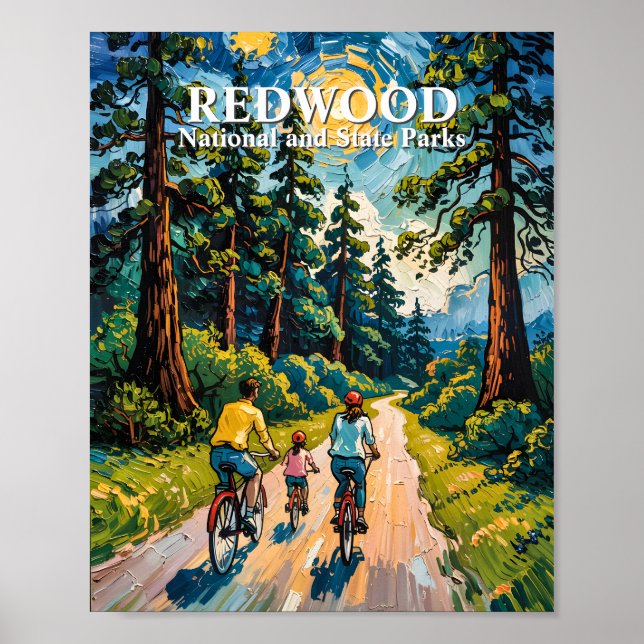 Family Bike Ride in Redwood National Park Painting Poster (Framsidan)