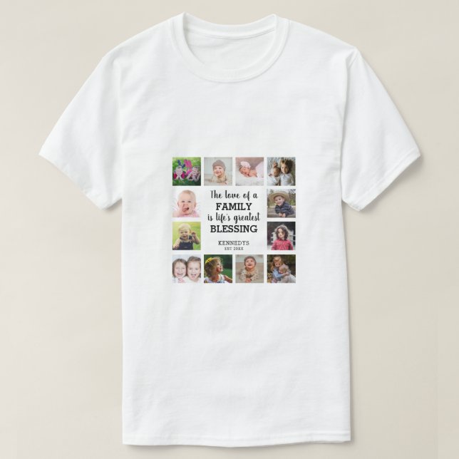 Family Blessing Quote 12 Photo Collage T Shirt (Design framsida)