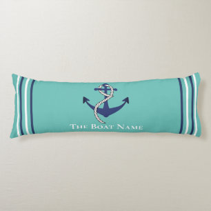 Family Boat Namn Teal Blue Anchor Rope Nautical Kroppskudde