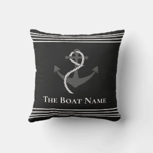 Family Boat Namn White Black Grått Anchor Nautical Kudde