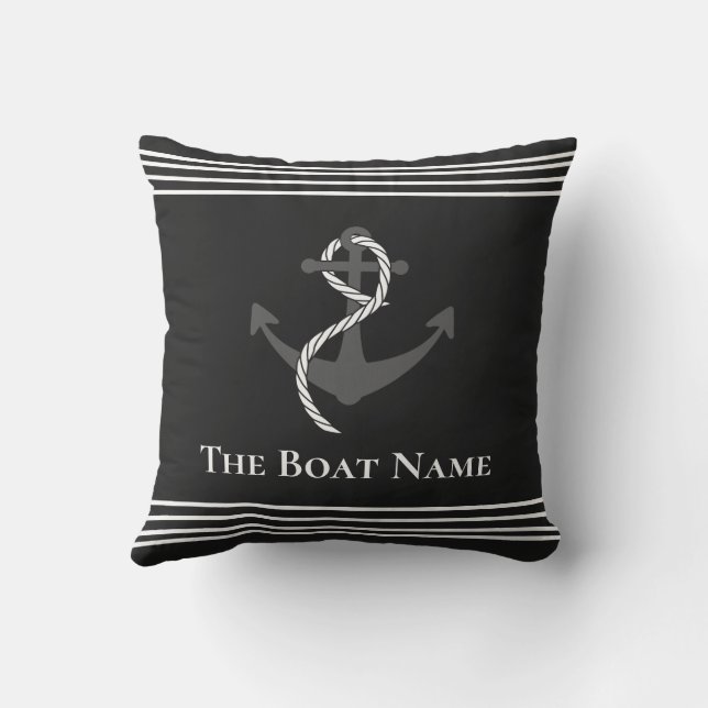 Family Boat Namn White Black Grått Anchor Nautical Kudde (Baksida)